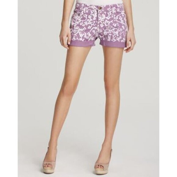 DVF x‎ Current/Elliott Lilac Printed Rolled Hem Denim Shorts Women's Size 0/24 - Picture 9 of 9